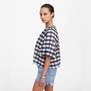 Madewell Womens bubble sleeve top black and white gingham size small 4 NWT